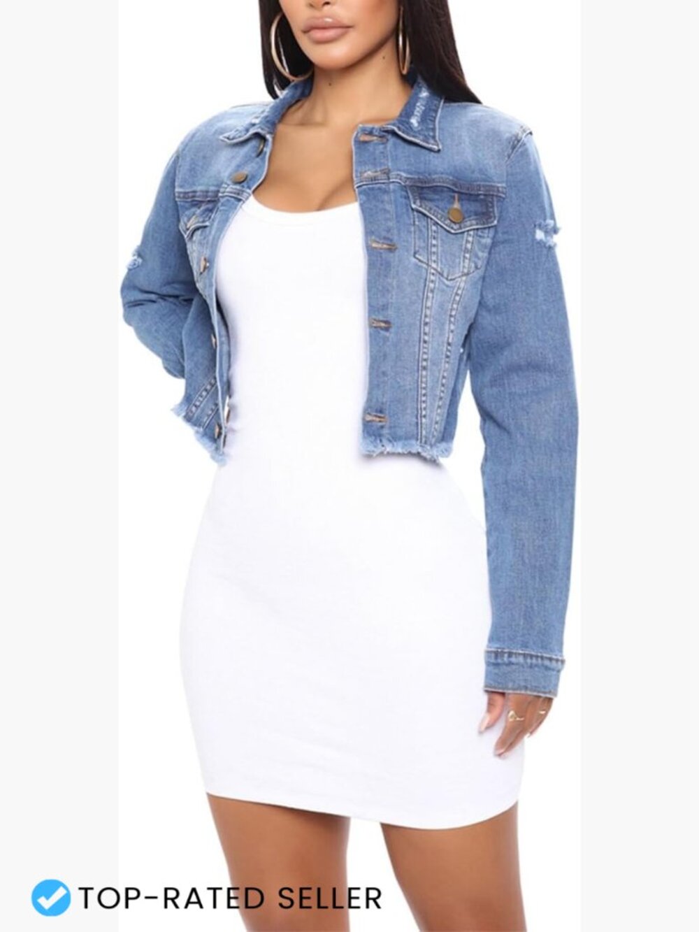 Oversized Cropped Frayed Denim Jacket Distressed Raw Hem Western Vintage 2026